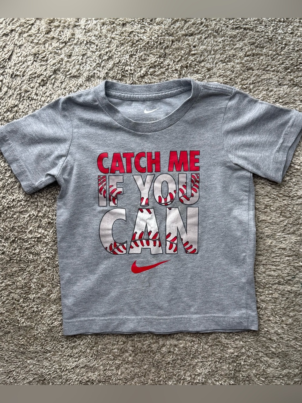 Nike Catch Me If You Can Baseball T-Shirt Toddler Size 3T Gray Graphic Tee